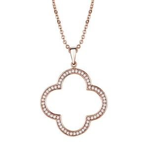 Rose Goldtone Cubic Zirconia Open Clover Pendant Necklace